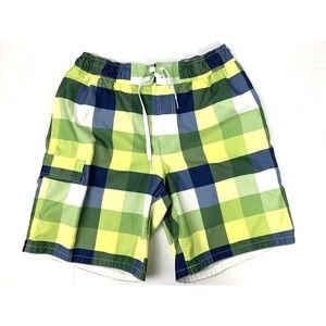 Mossimo Men L Swim Trunks Board Shorts Adult W32 Elastic Waist Green Blue White